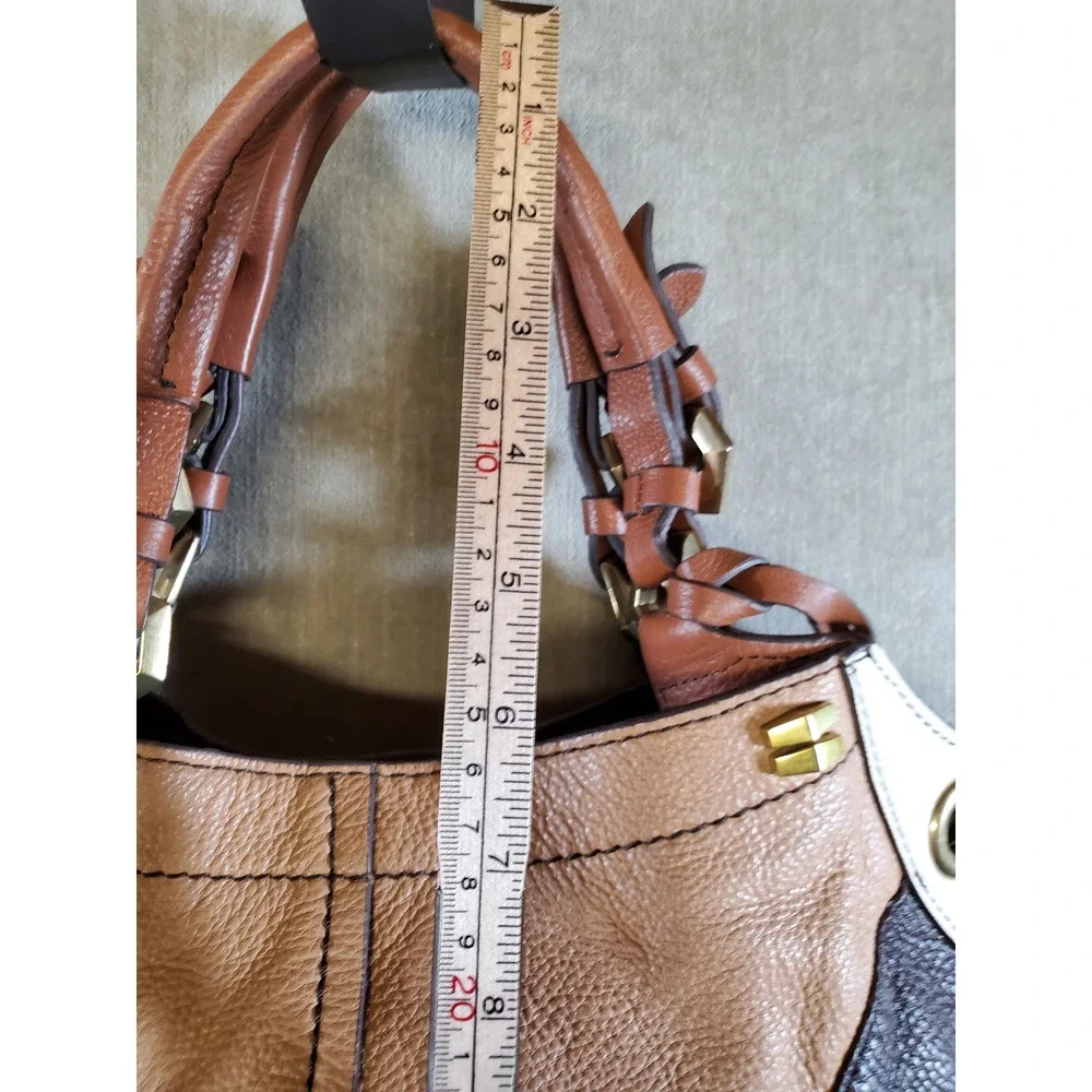 Oryany Brown Tan Leather Hobo Bag Tri-Color Blocked Shoulder Tote Gold Hardware